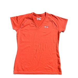 Under Armour Women’s Vneck athletic tshirt semi fitted orange Small